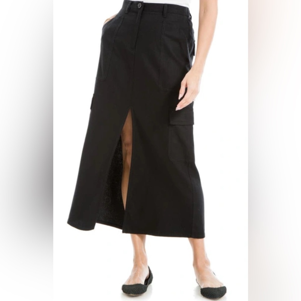 Max Studio Front Slit Twill Cargo Skirt